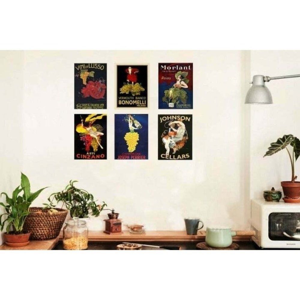 Kitchen Vintage Decor Wall Art Wine Vineyard Ad Prints Set 6